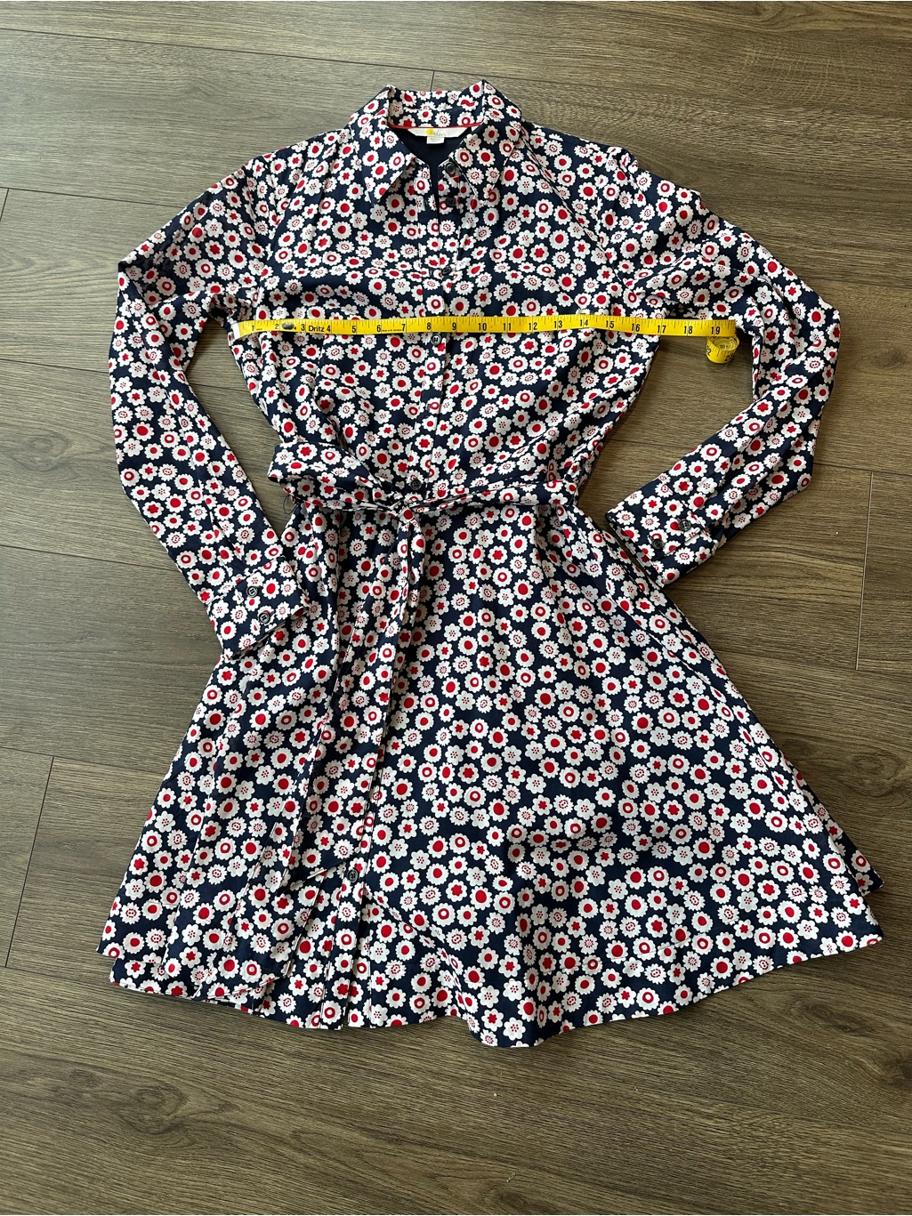 Boden Navy Floral Long-Sleeve Shirt Dress